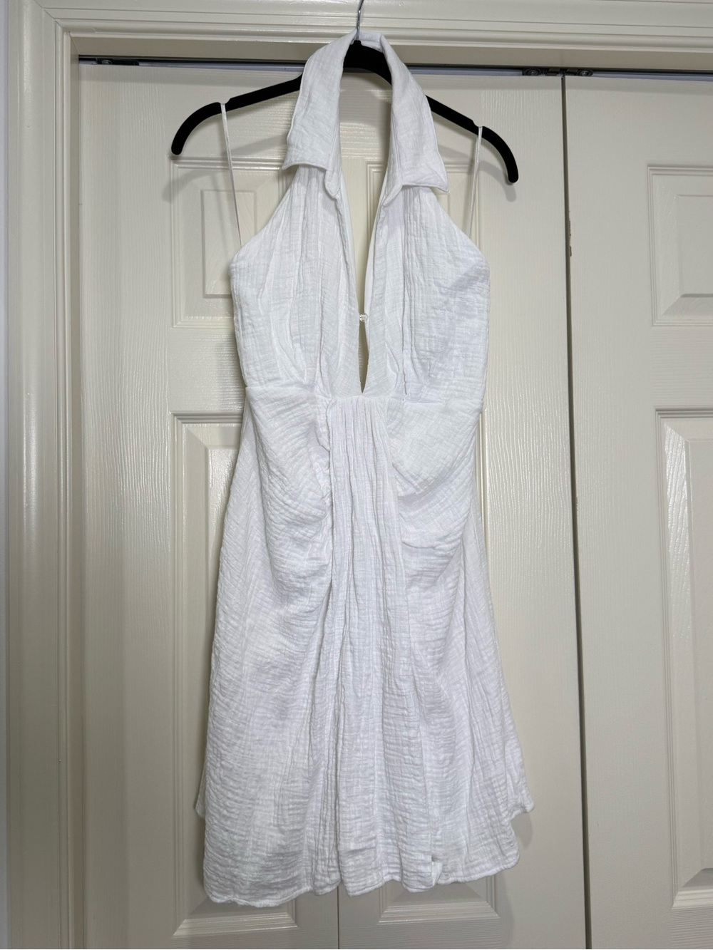 Mahina Hawaii White Sleeveless Halter Cotton Gauze Collared Mini Dress Medium